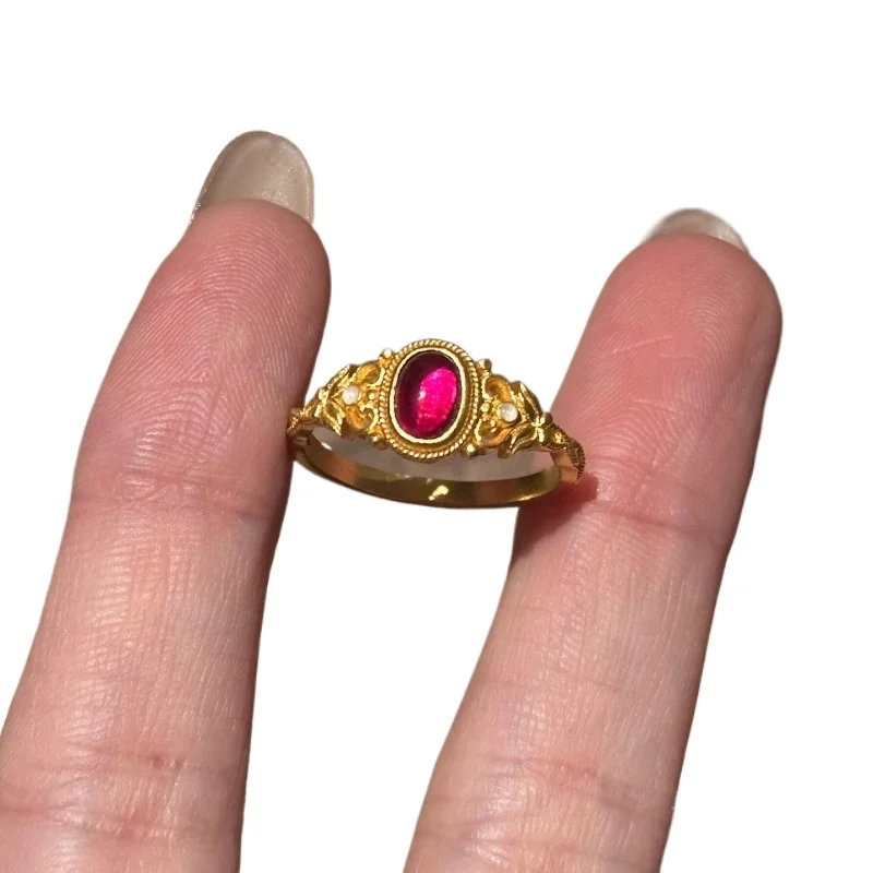 خواتم عقيق أحمر لؤلؤي عتيق للنساء مصنوعات ذهبية عتيقة على طراز القصر خاتم بيضاوي فاخر خفيف مجوهرات ساحرة #5