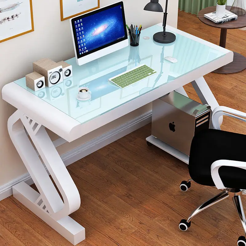 Simple modern tempered glass computer desk economical office study desk