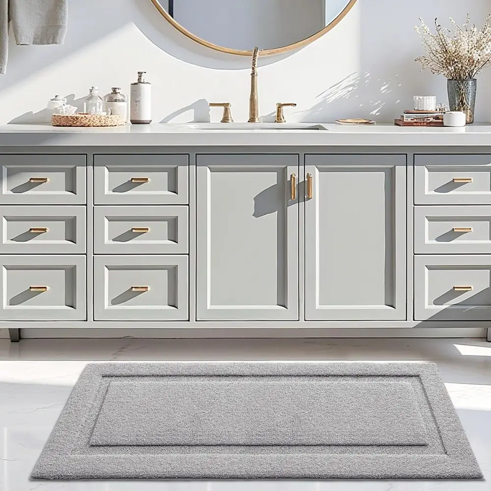 Large Plush Grey Bathroom Rugs - Non-Slip, Quick-Dry, Washable, 24x60