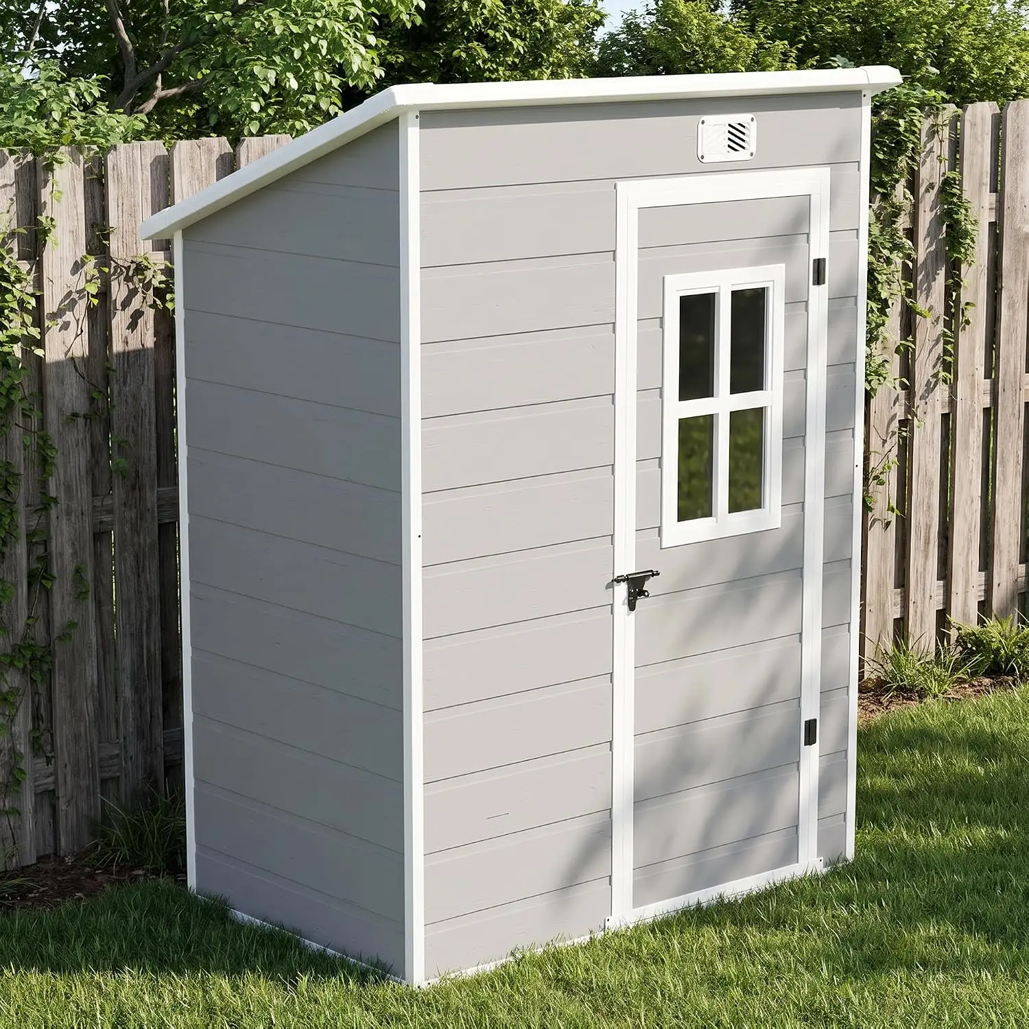 5x3 FT Resin Outdoor Storage Shed Floor Waterproof Lockable Plastic Tool Shed Window Garden Patio Gray, Customized