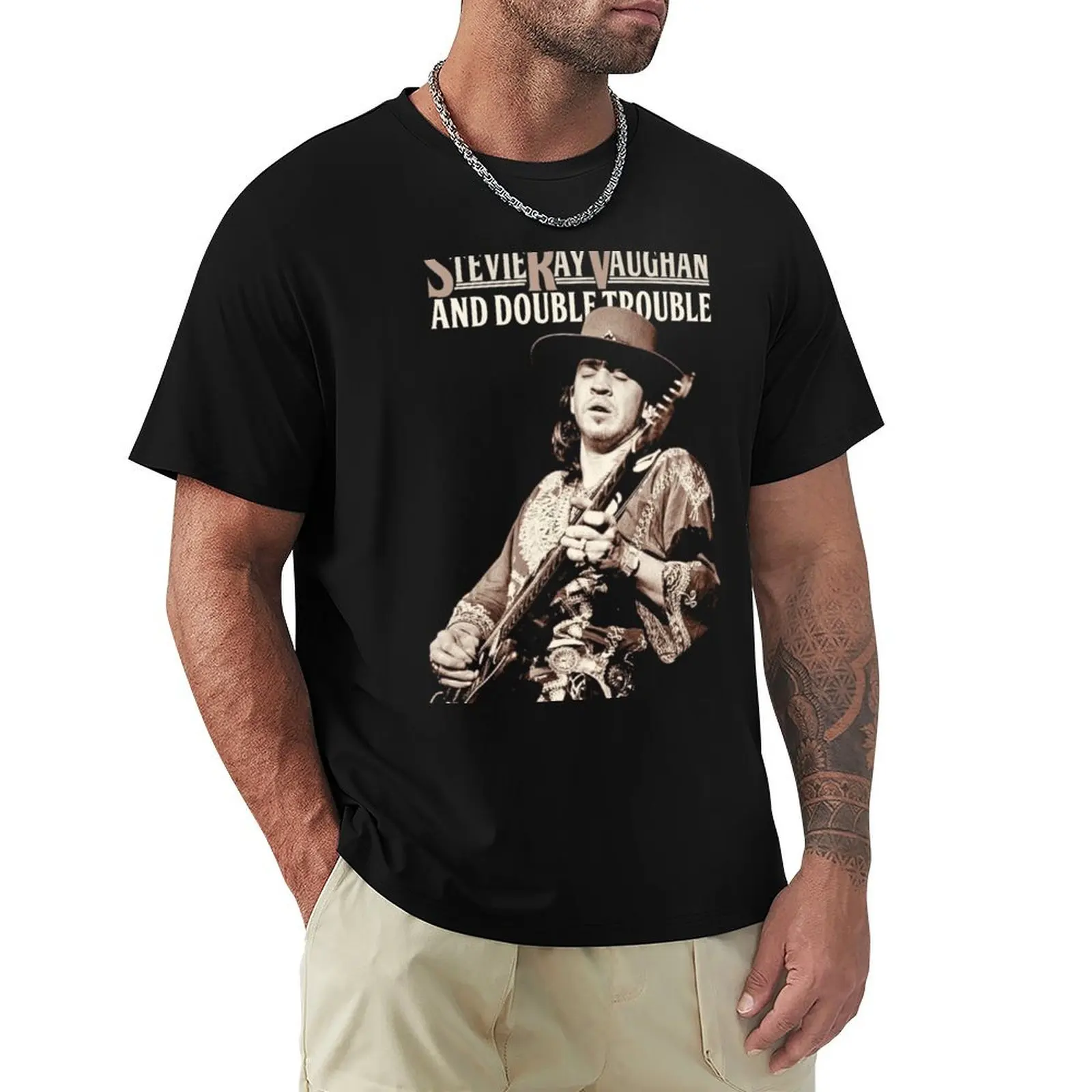 Stevie Ray-Vaughan art T-Shirt Basic Solid Tee for Daily Use