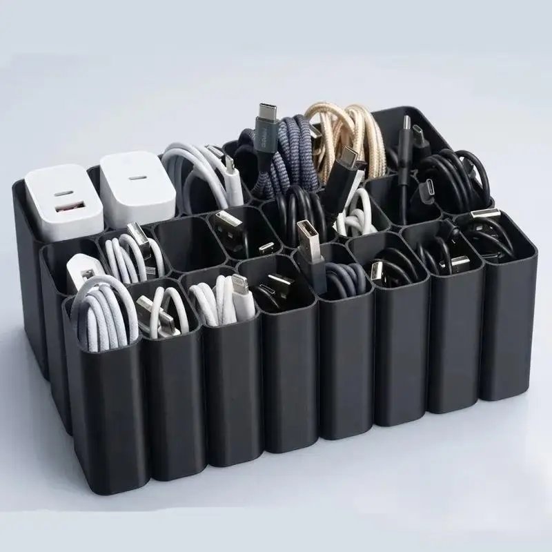 11/22 Grids USB Cable Storage Tray Wire Management Box Desktop Electronic Accessory Organizer For Home Office Holiday Present