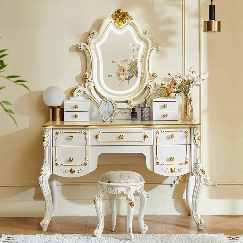 

European dresser bedroom modern simple mini small apartment makeup table painted pearl white French luxury dresser