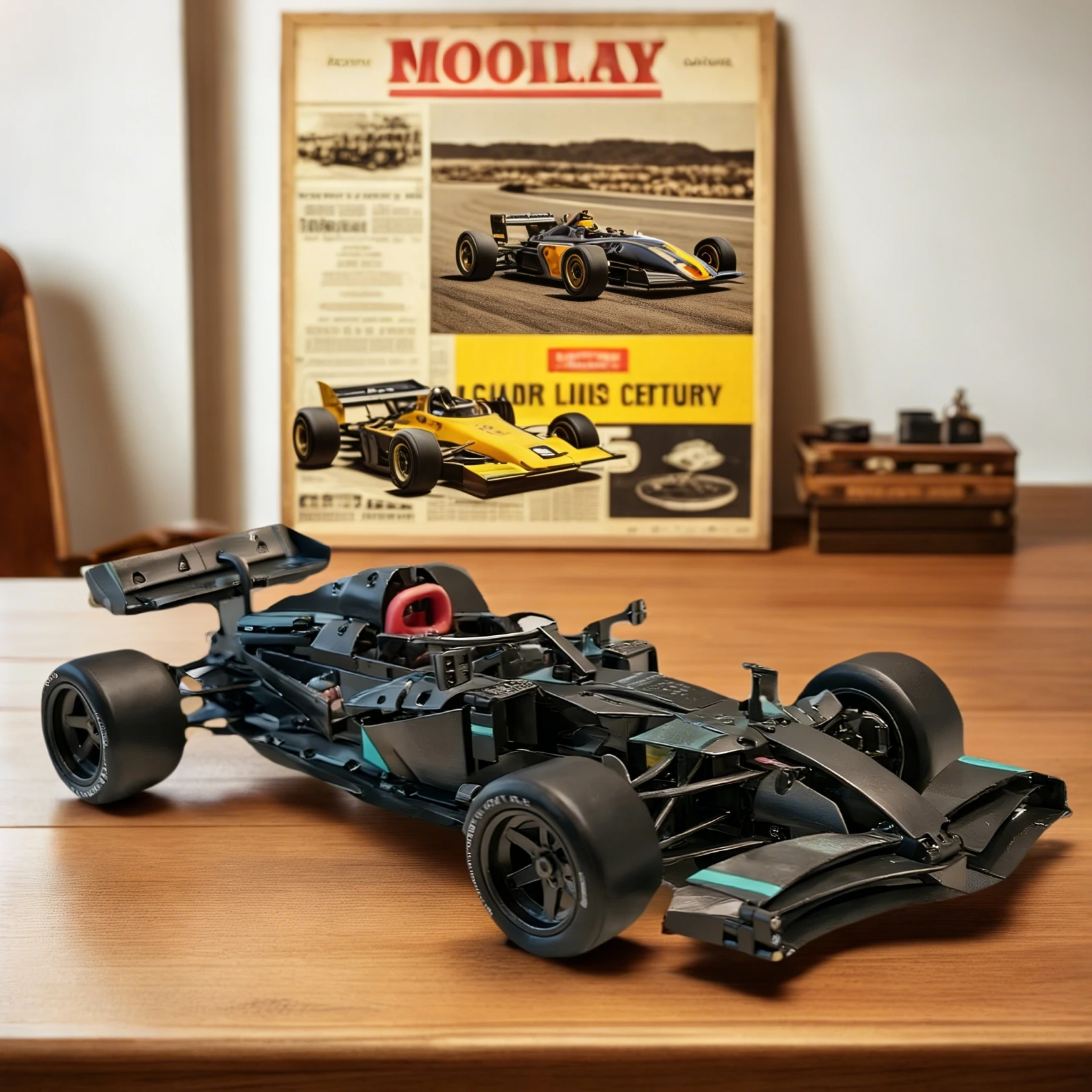 A set of black racing car building blocks consisting of over 1,000 pieces, featuring a compact design and a sleek body with ABS