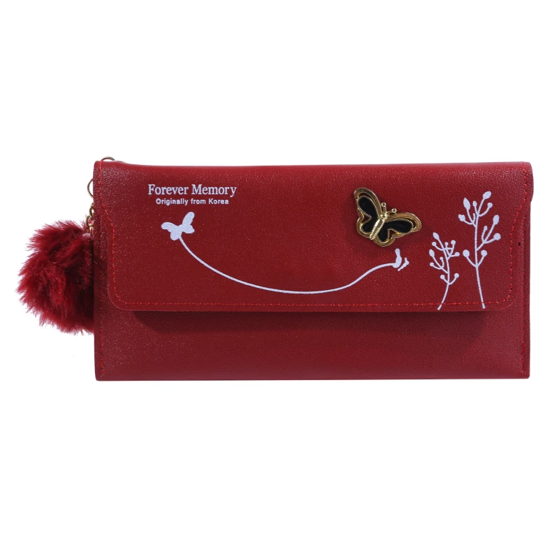 

Fashionable Women Long Wallets Wool Ball Bow Clutch Bag Women's Long Bag Card Bag Coin Purse New