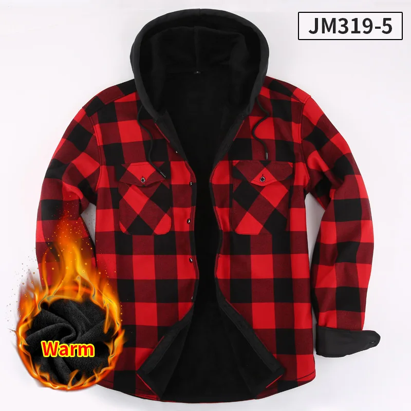 New American size men\'s shirt autumn and winter plus fleece thickened warm plaid fashion casual free ironing large size slim fit