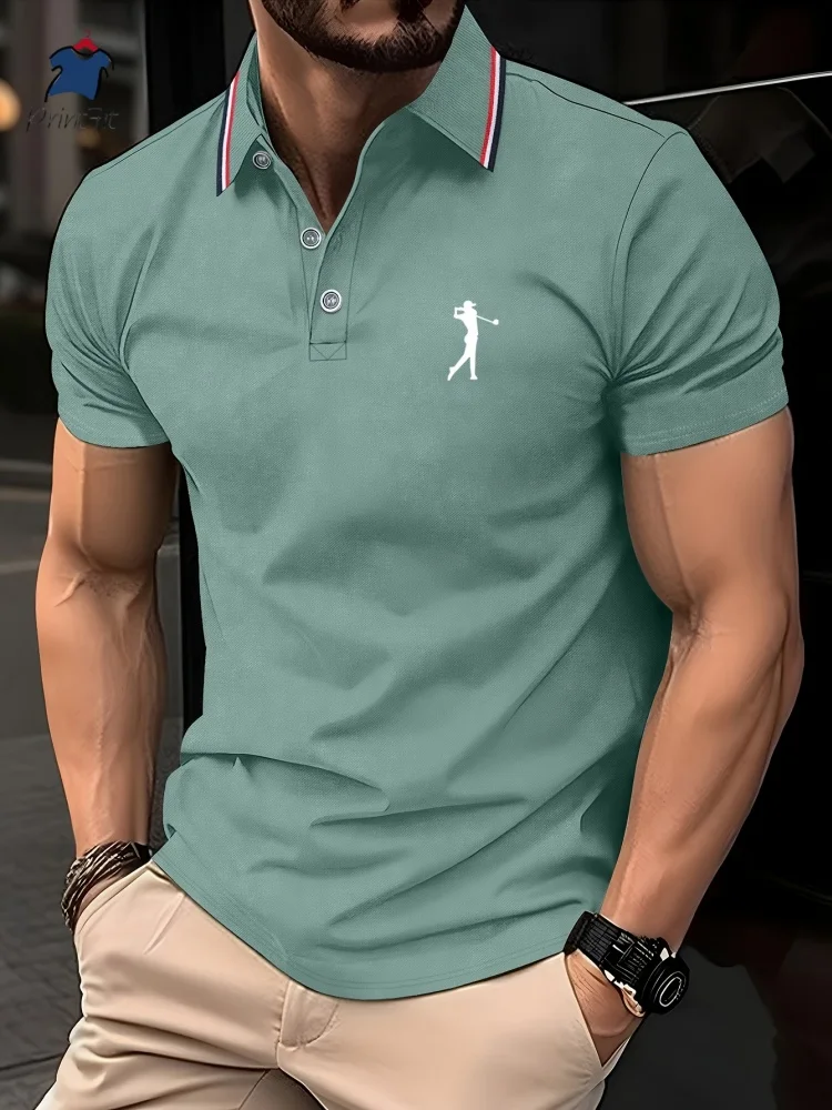 

Men's Summer Fashion Slim Short-sleeved Lapel POLO Shirt Casual Solid Color Striped Printed Sports Comfortable Breathable Men's