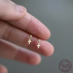 925 Sterling Silver Plated 14K Gold Mini Cross Stud Earrings for Women Korea Temperament Versatile Jewelry