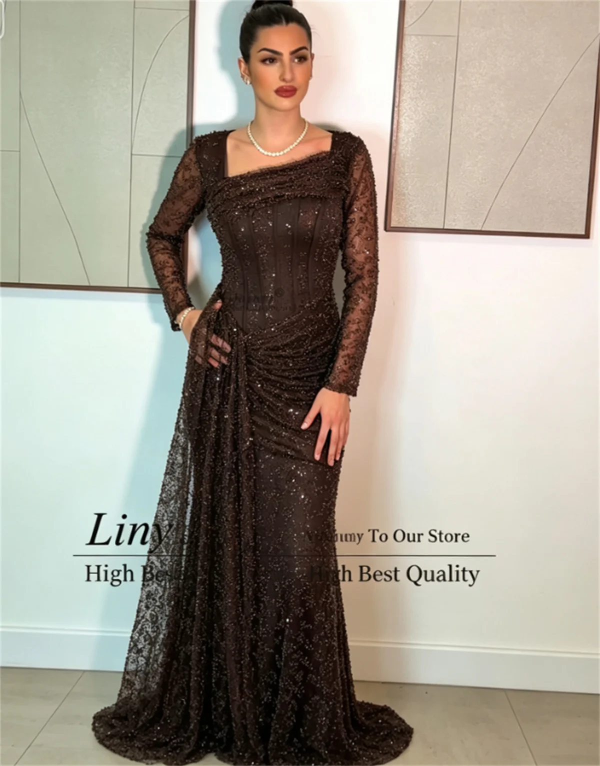 Arabic Dubai Mermaid Prom Dress Glitter Beaded Sequins Evening Party Second Reception Customized Sleeveless Robe De Soiree