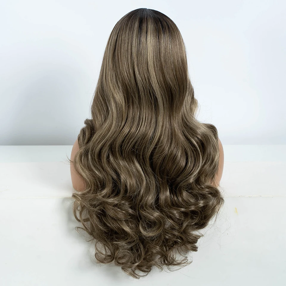 FREEDOM Synthetic Lace Front Wigs For Women 24 Inch Long Wavy Ombre Blonde Brown Lace Wig Heat Resistant Cosplay Lace Wigs