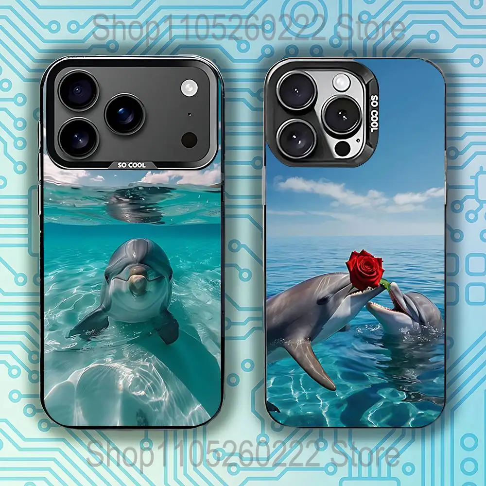 

Cute Sea Elves Dolphin Phone Case For iPhone 17,16,15,14,13,12,11,Pro,Max,Plus,E,Air,Mini Black IMD Cover