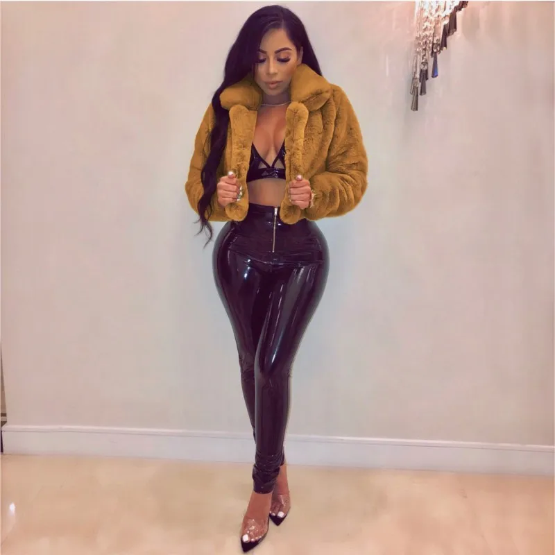 المرأة موضة فو الفراء المفتوحة غرزة التلبيب المحاصيل الستر النساء معاطف قصيرة الخريف الشتاء طويلة الأكمام الصلبة معطف دافئ لباس خارجي