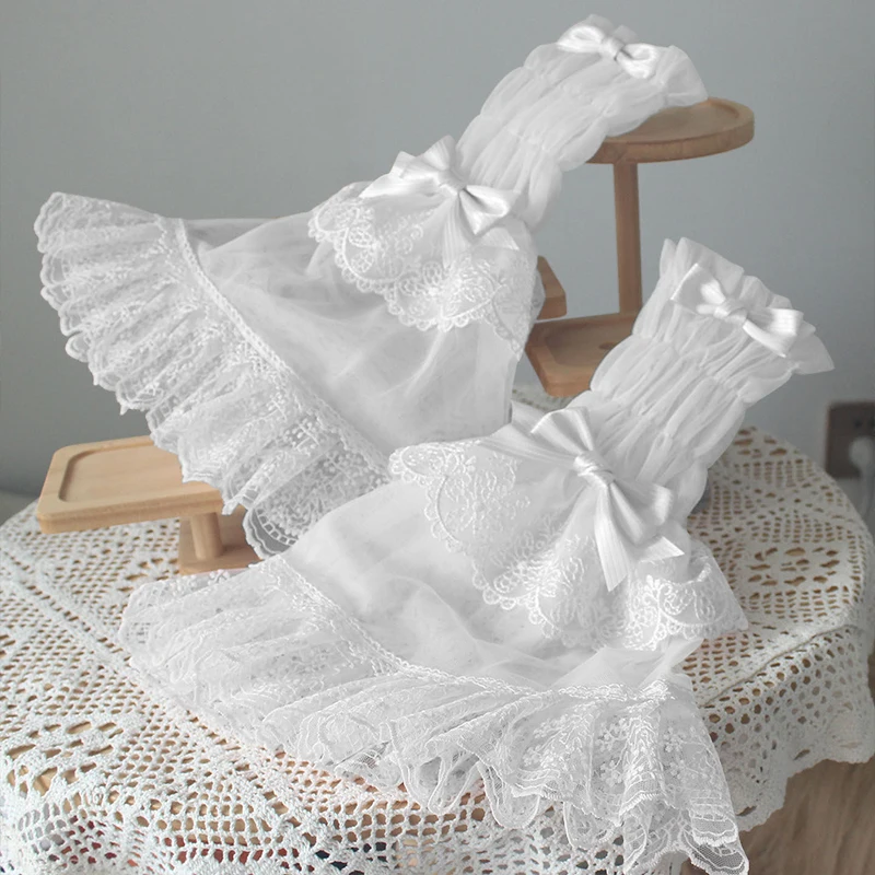 Handmade Sweet Lace Bow Arm Sleeves Pink Princess-style Lolita Elegance Fairy Arm Sleeves Y2K Japanese Style Oversleeves - view 5