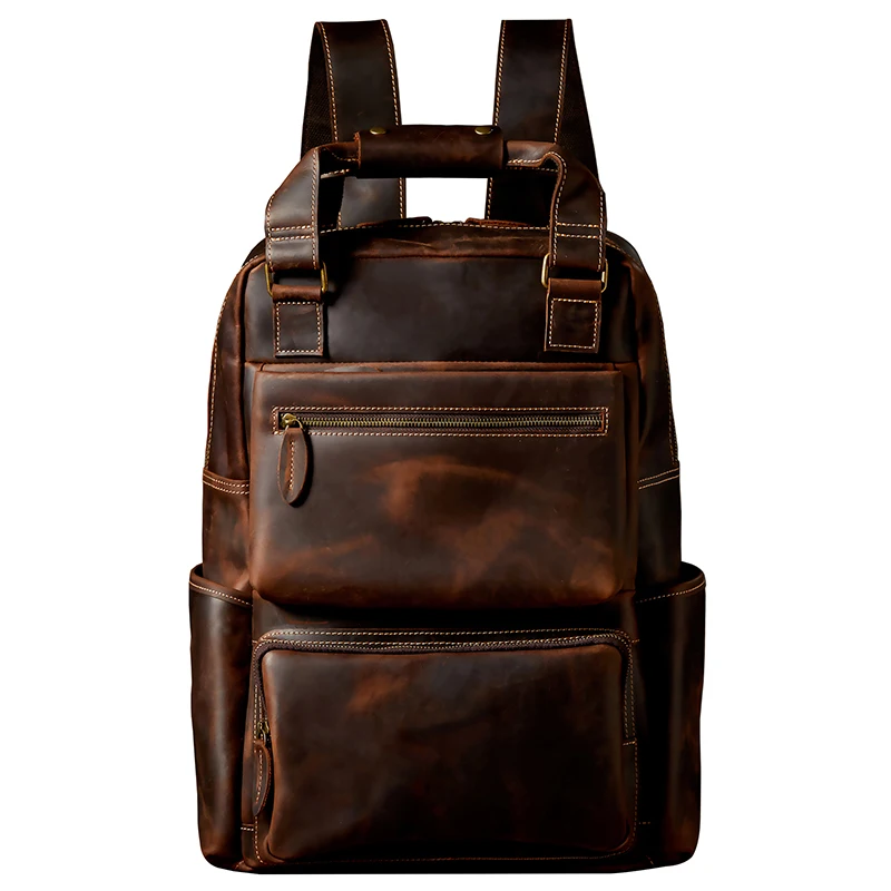 Men\'s Retro Genuine Cowhide Backpack Large Capacity Business Knapsack Casual Outdoor Travel Rucksack Real Leather Laptop Bag