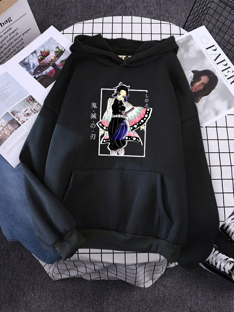 Women Japan Anime Sweatshirts Demon Slayer Kochou Shinobu Plus Size Hoodie Harajuku Female Streetwear Casual Clothes Tops