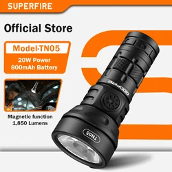 SUPERFIRE TN05 Mini LED Flashlight 1800LM Torch 20W USB-C Rechargeable High Power Tactical Flashlight with Tail Magnet Lantern
