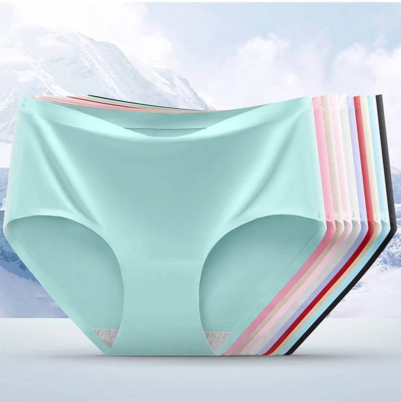 3PCS Women's Panties Ice Silk Underwear Sexy Seamless Lingerie For Women Mid Rise Female Lingerie Briefs Traceless Underpants