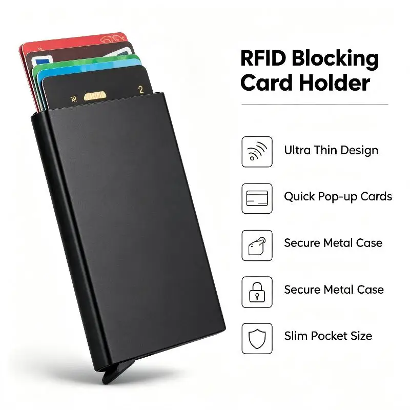 Smart Wallet Card Holder Metal Thin Slim Men Women Wallets Up Minimalist Wallet Small Black Purse Walets For Men
