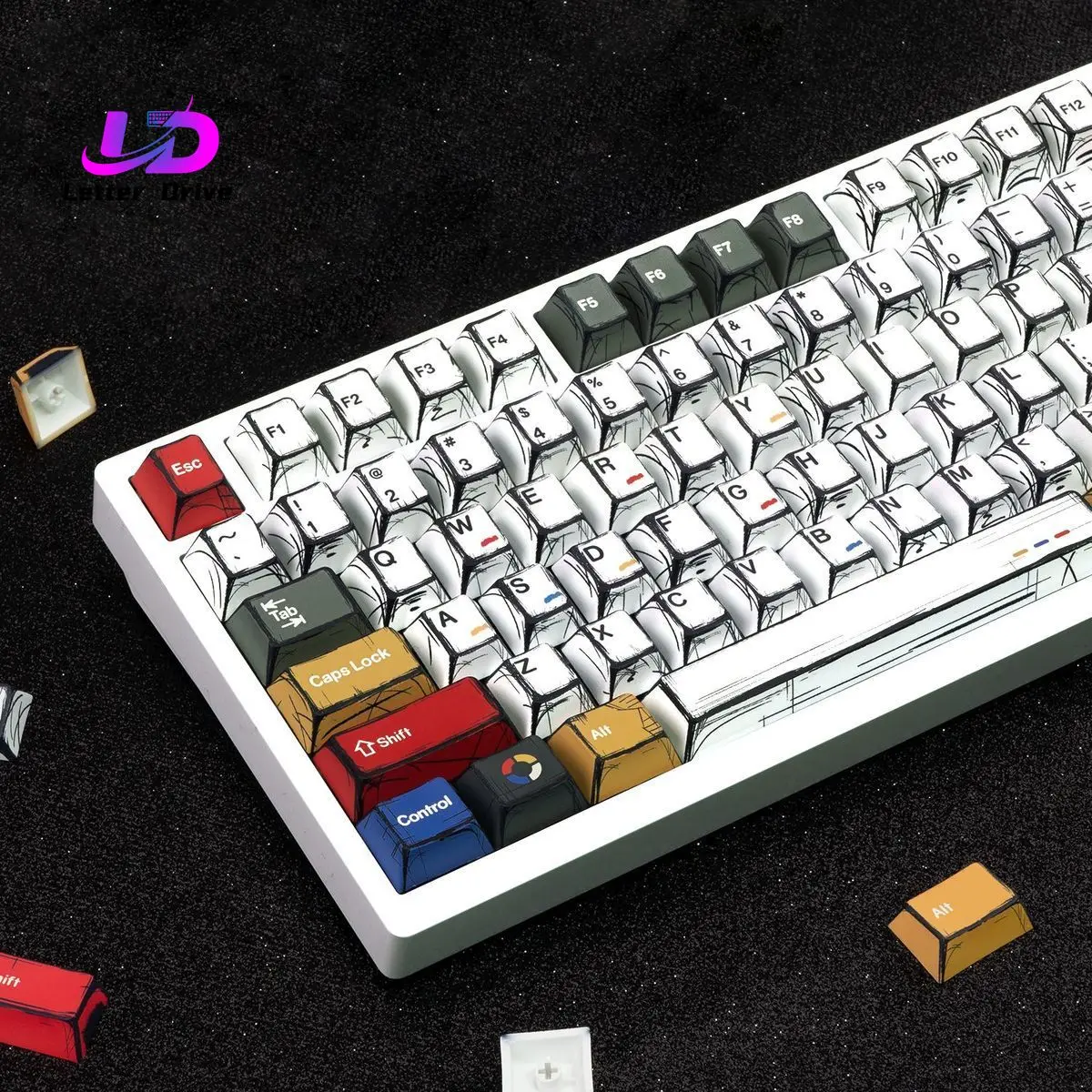 Comic Mixed Lights Korean/German/English Keycaps 5 Sides Dye Sublimation PBT Keycap Cherry Profile for MX Switch Gaming Keybaord