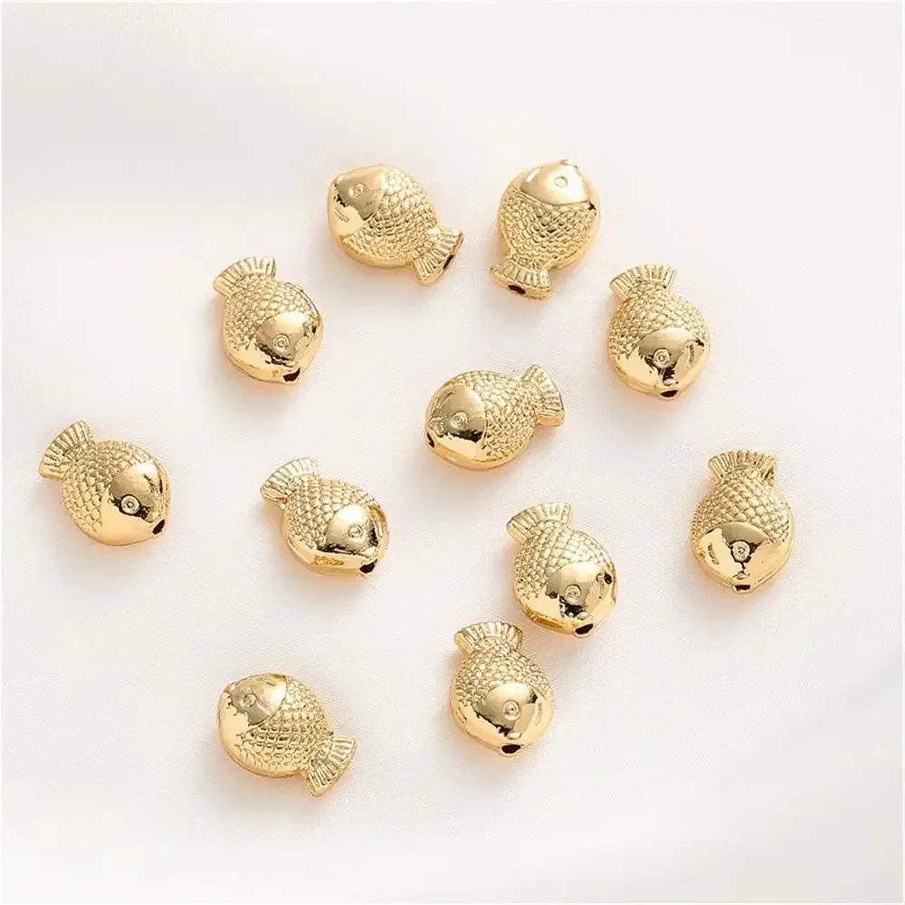 

14K Gold Fish-shaped Spacer Beads Diy Accessories Handmade Chain Production Jewelry Accessories Loose Bead Material