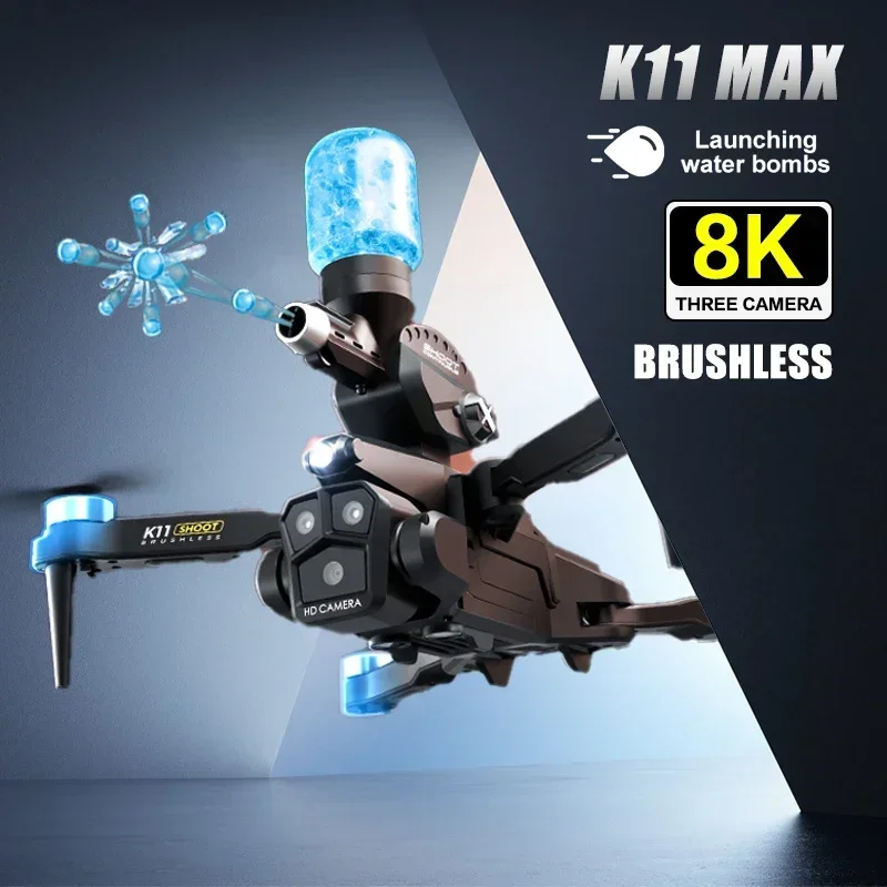 Drone professionnel K11 Max 8K HD, trois caméras avec bombe à eau, photographie aérienne, évitement d'obstacles, jouets quadricoptères pliables, nouveau
