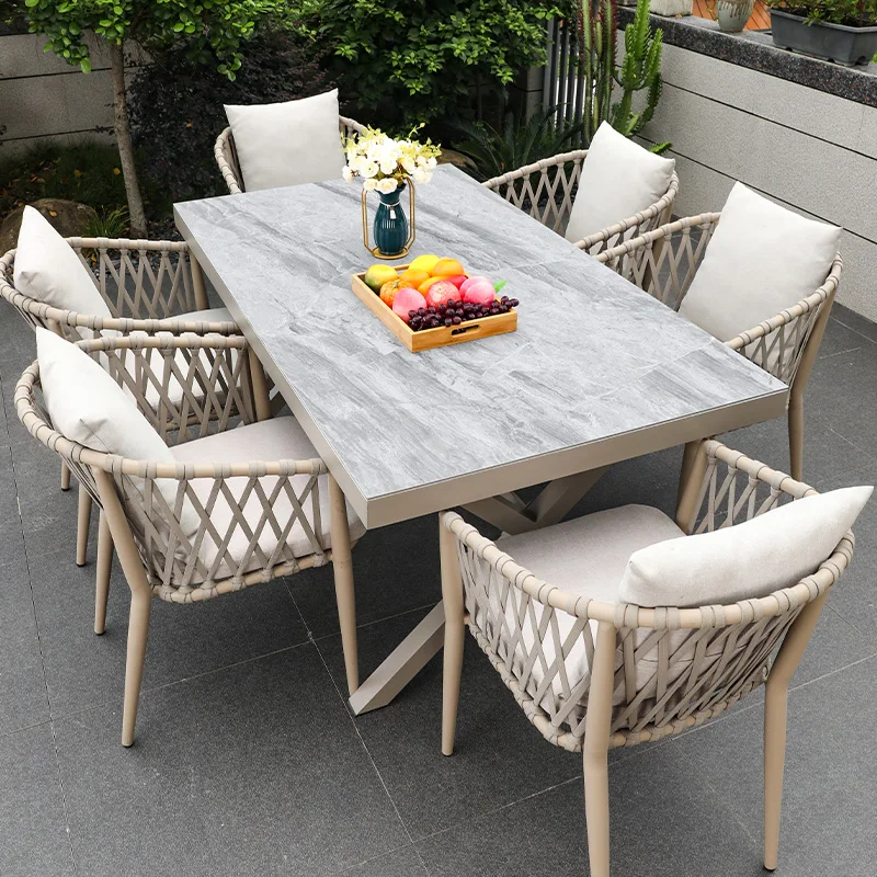 

Outdoor tables and chairs, drawstring chairs, courtyard outdoor rock slab dining table, villa garden open-air leisure table