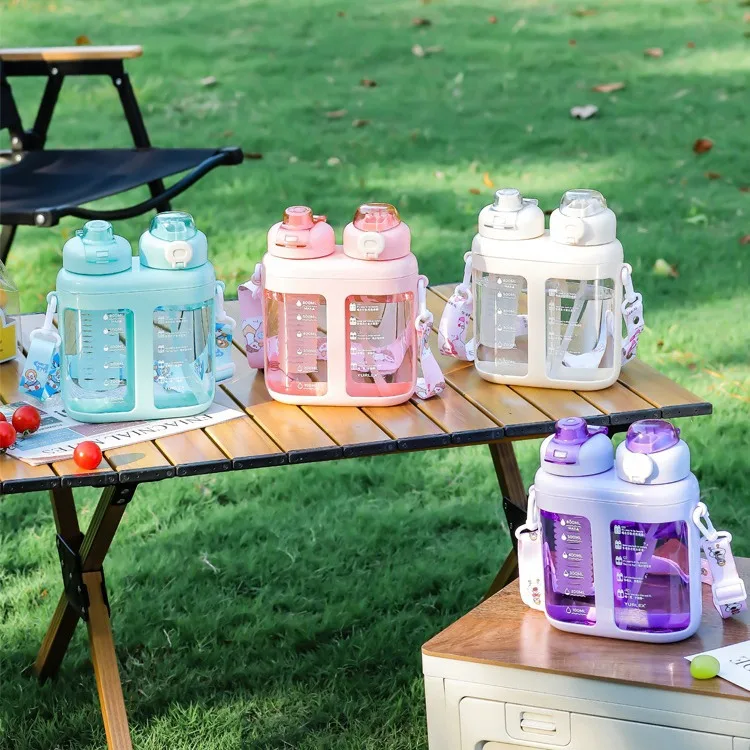 

Summer Split Compartment Double Drinking Straw Cup with ABS Material Kids Portable Water Bottle for Sports & Outdoor Leakproof