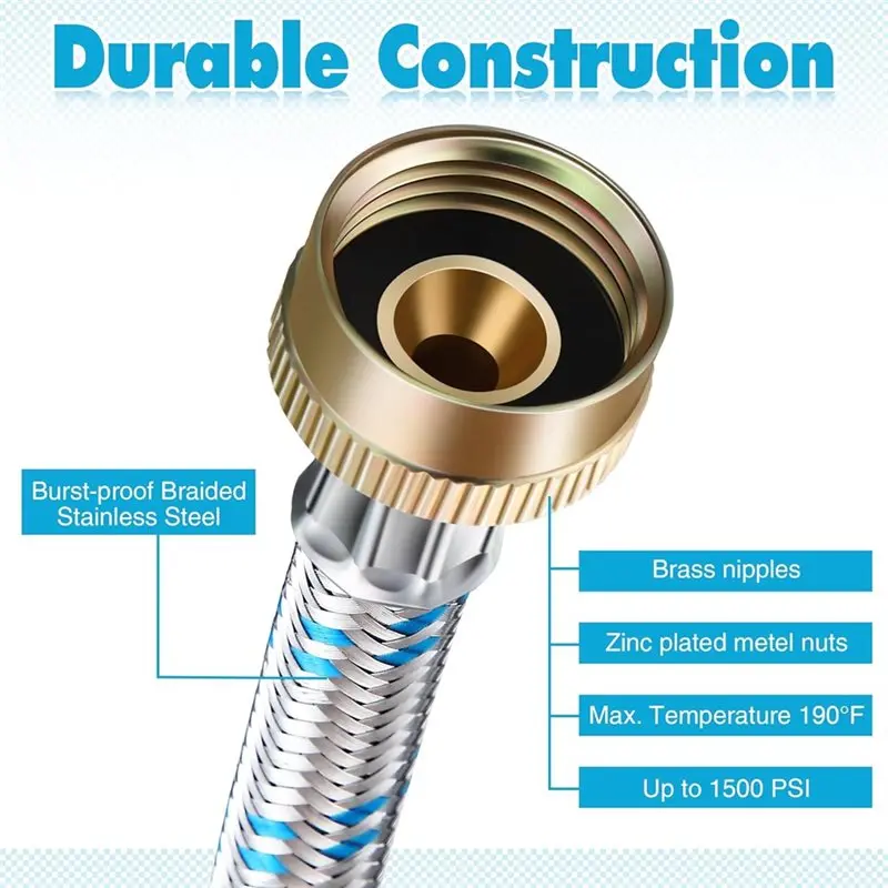 A7THK-Y Mixer Hose Connector, Line Connector Stainless Steel, Y Hose Split For Washing Machine, Hot And Cold Water Supply