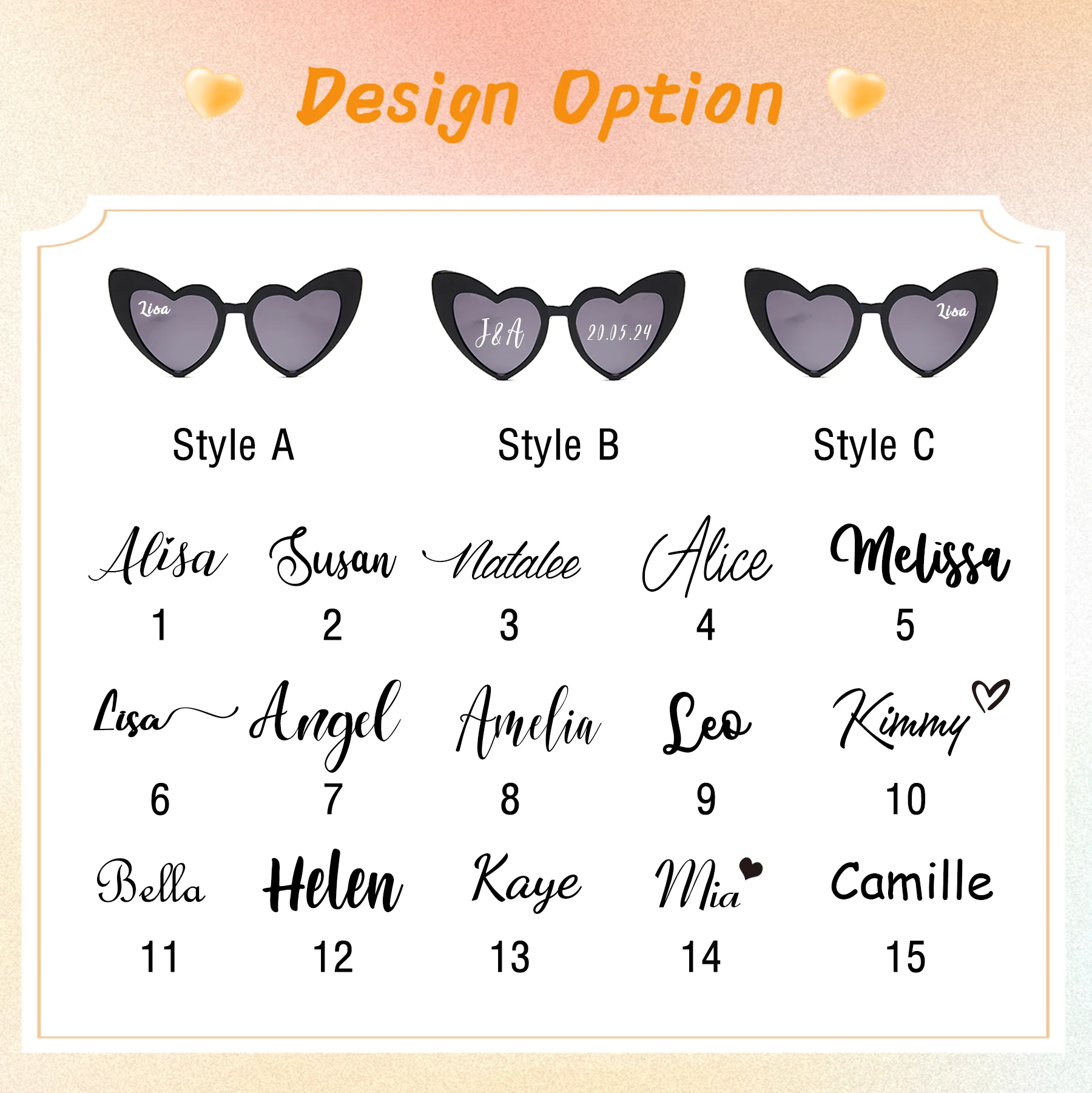 Personalized Heart shape Sunglasses Wedding Bridesmaid gift Bachelorette Party Favors bridal party Summer Beach Party Souvenirs