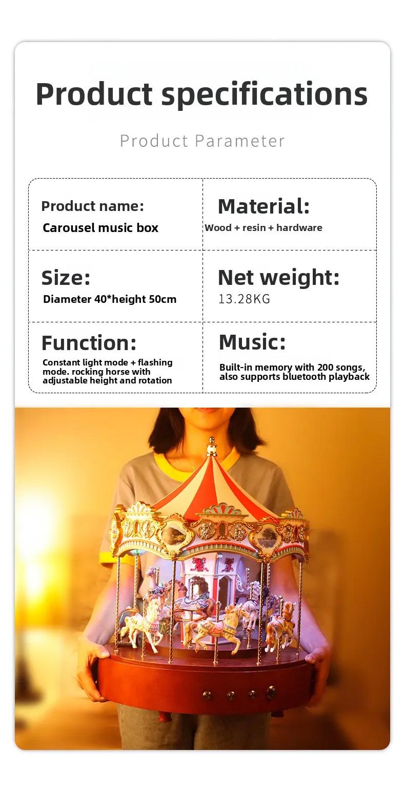 Caja de música de carrusel de gran tamaño Bluetooth, niños creativos, regalo de cumpleaños