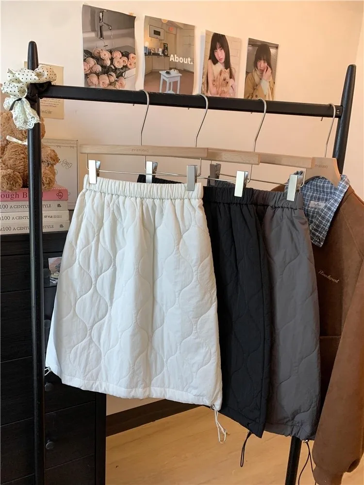 

Korean Sle Quilted Cotton f Skirt Women's Autumn Winter Thi Warm Mid-Length Elastic Waist Versatile ort Skirt