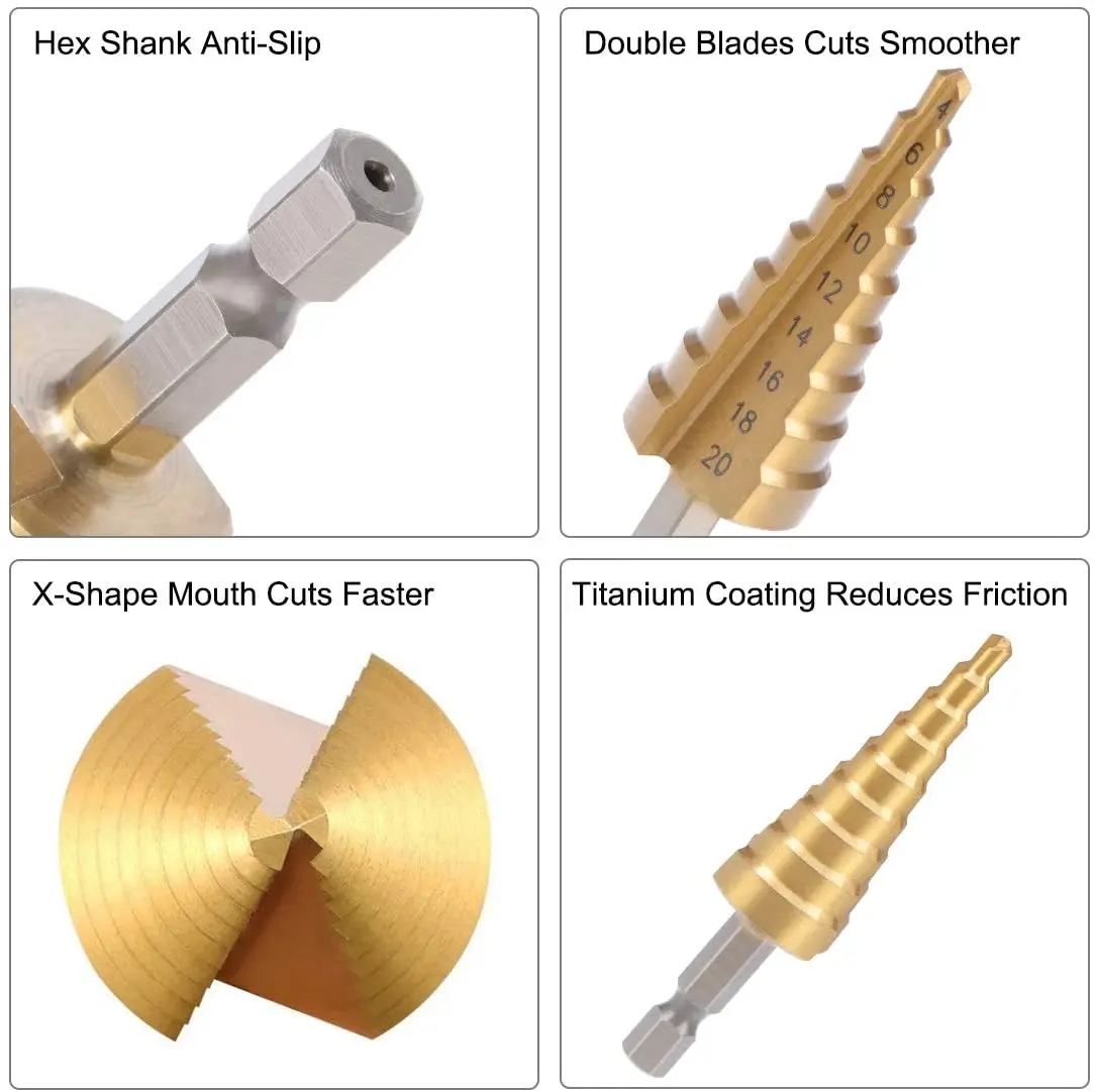 3 Cái/bộ 3-12Mm 4-12Mm-20Mm HSS Thẳng Rãnh Bước Mũi titan Gỗ Phủ Lỗ Kim Loại Dao Cắt Lõi Khoan Bộ Dụng Cụ