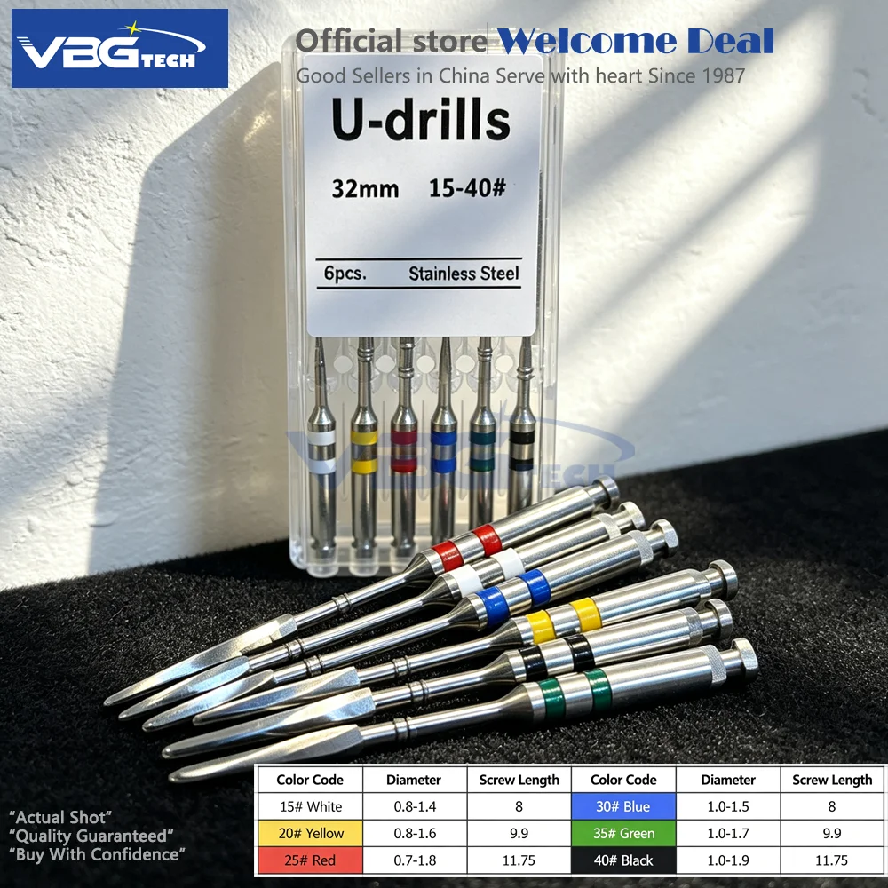 6pcs/box Dental Instrument Metal Drills Reamers Screw Post Suppliers Multiple Taper Fiber Drills U 15-40# Materials Dentist Tool