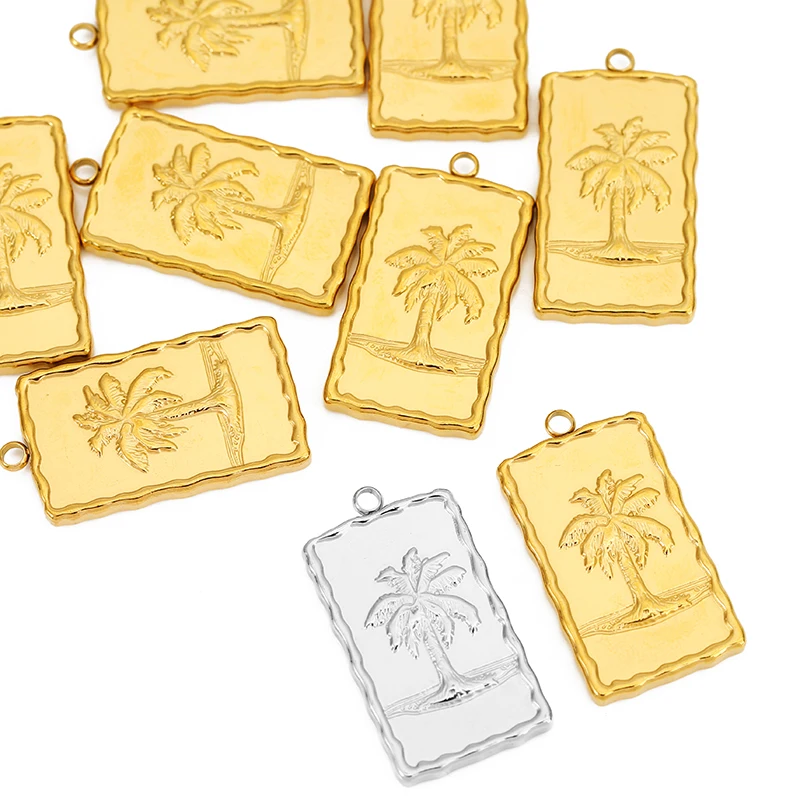 

4pcs Stainless Steel Rectangular Coconut Tree Pendant Earrings Necklace Bracelet Making Korean Fashion Jewellery Accessories