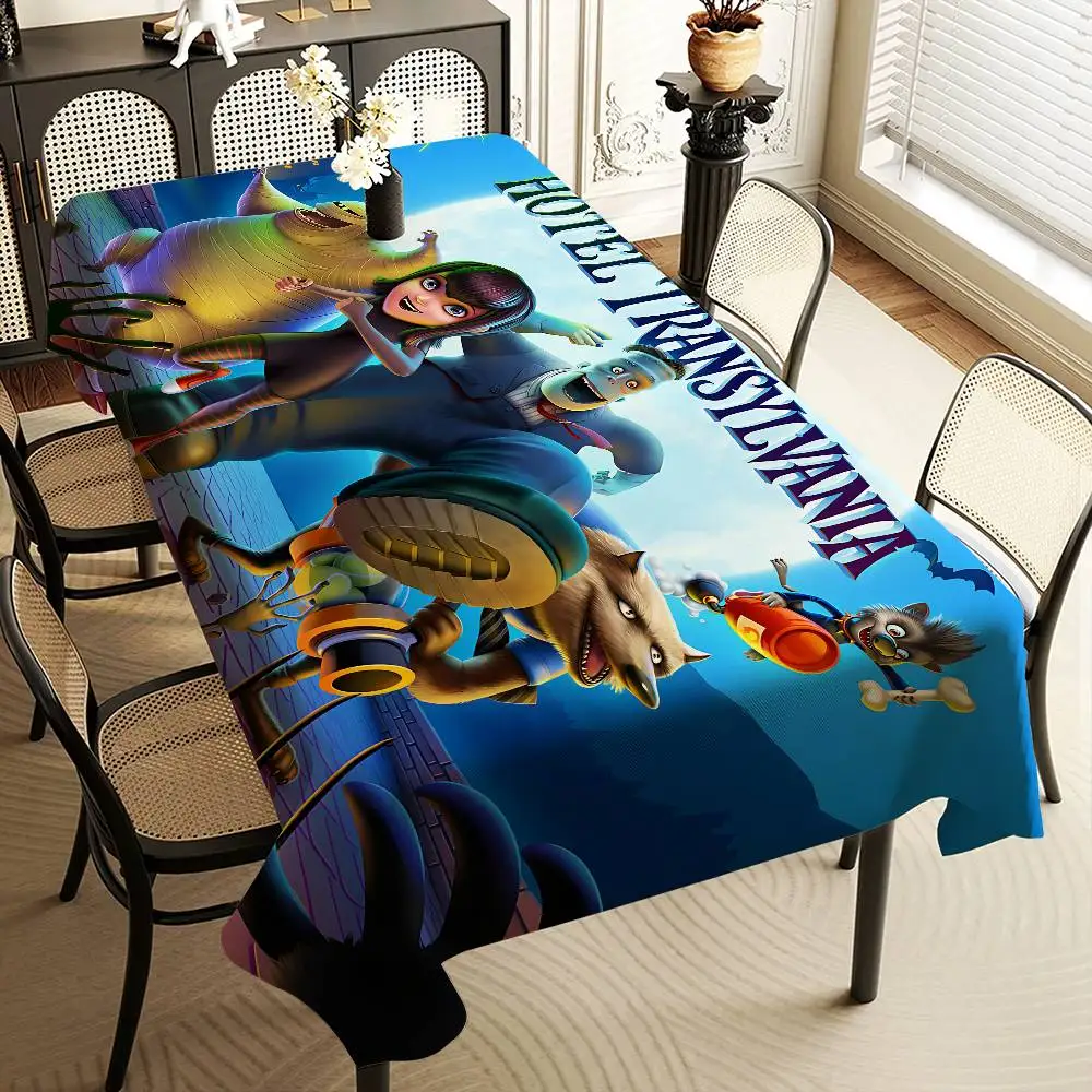 H-Hotel Movie Cartoon T-Transylvania Tischdecke, wasserdicht, schmutzabweisend, Party-Dekoration, Esstisch, Tischdecken, 90 x 140 cm