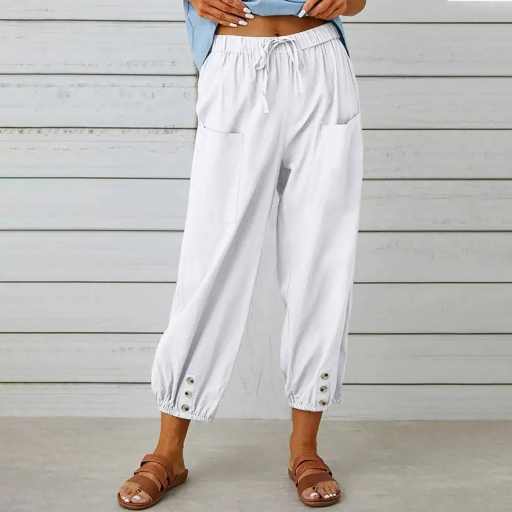 

Women Wide-leg Pants Loose Fit Pants Stylish Women's High-waist Harem Pants with Drawstring Elastic Waist Pockets Solid for A