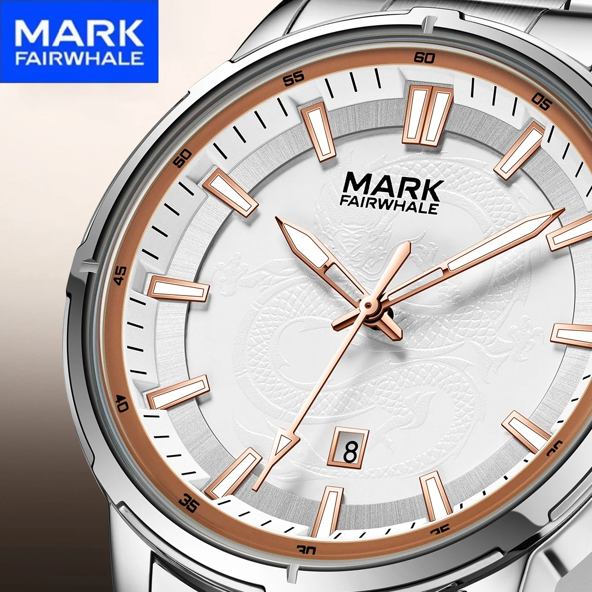 MARK FAIRWHALE Fashion Luminous Dragon Engraved Dial Mens Watches Quartz Wristwatches Waterproof Montre Luxe