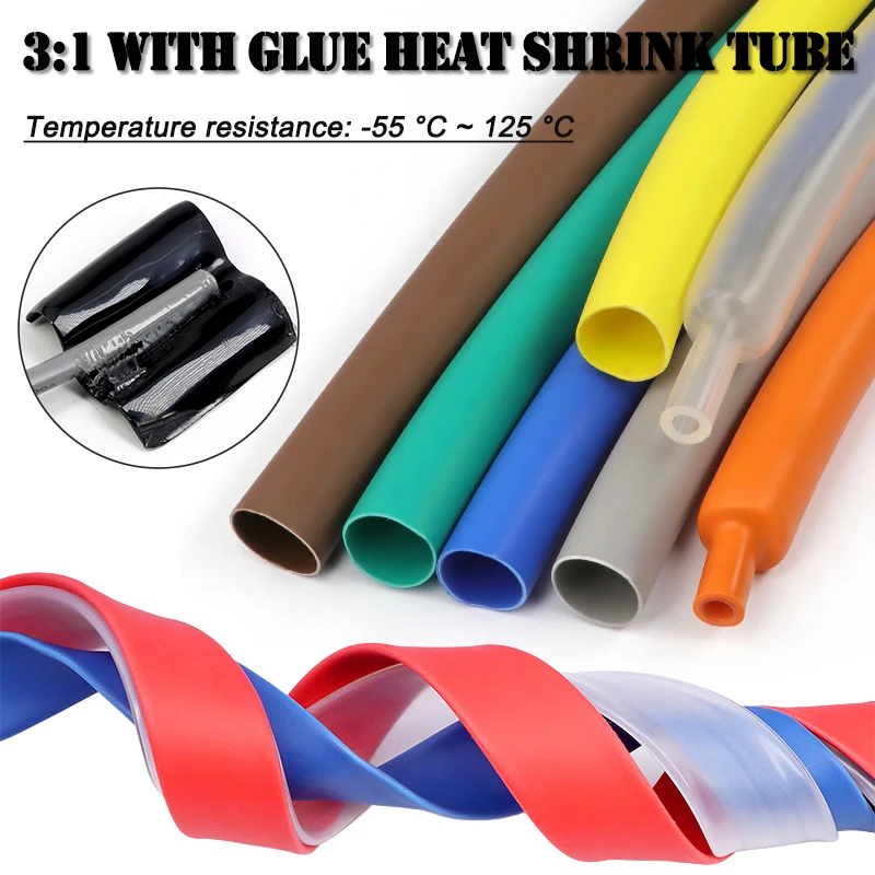 3meters 3:1 With Glue Heat Shrink Tube 1.6-50mm Colorful Dual Wall Adhesive Lined Polyolefin Shrinkin ﻿Wrap Cable Protect Sleeve