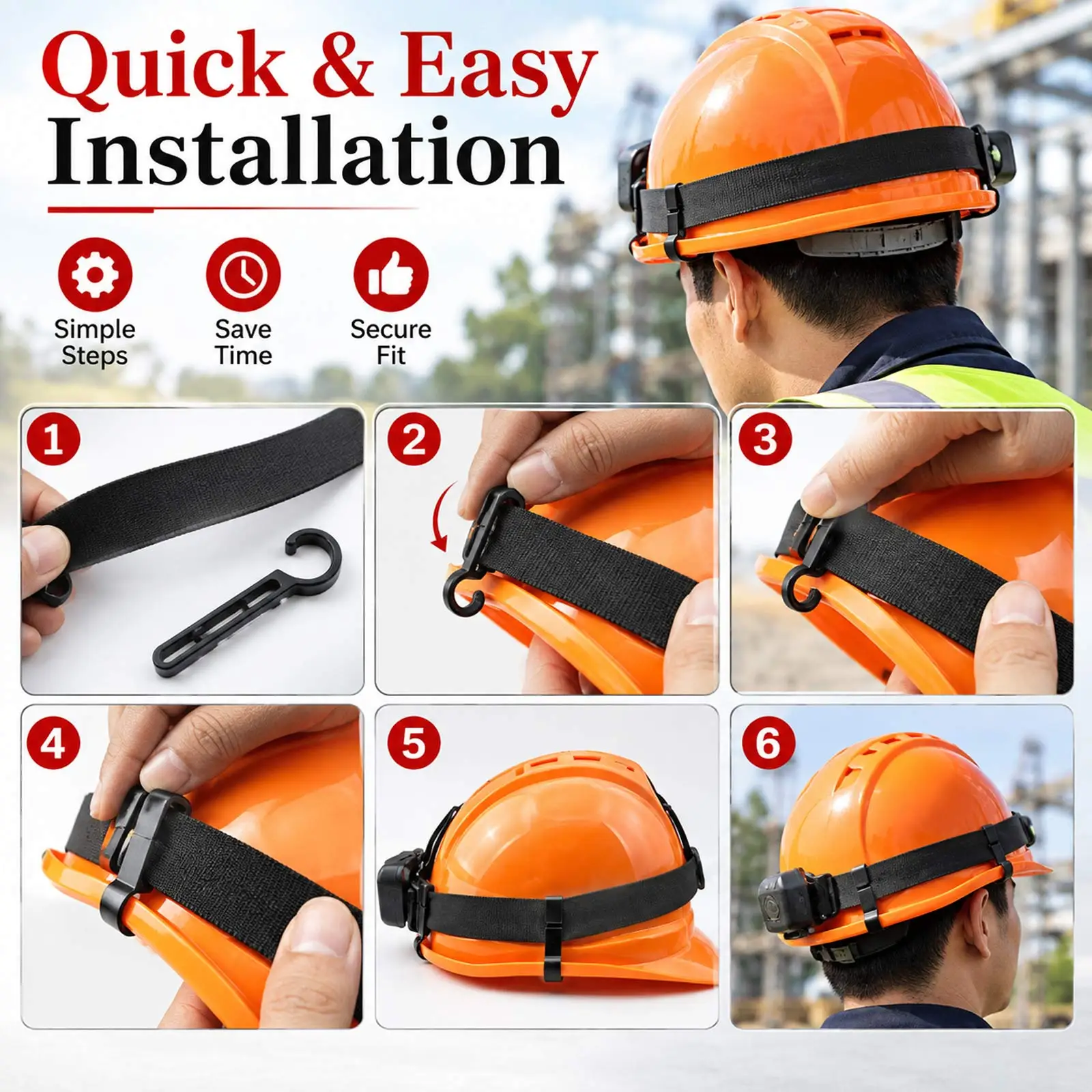 20Pack Plastic Helmet Clips Attachment Head Light Clamps Black Set Headlamp Hard Hat Safety Cap Hook Outdoor Tools Wholesale