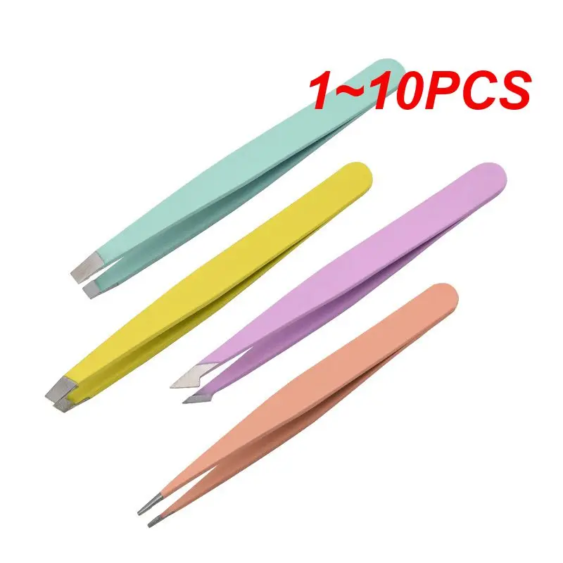 1~10PCS Stainless Steel Eyebrow Tweezer Colorful Hair Beauty Fine Hairs Puller Slanted Clips For Eyebrows Eyebrow Tongs Removal