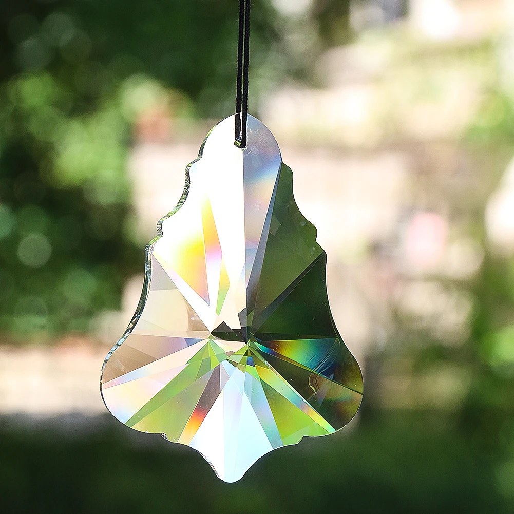 

90MM Clear Foliage Christmas Tree Faceted Prism Glass Crystal Pendant Chandelier Lamp Parts Sparkling Sun Catcher Hanging Decor