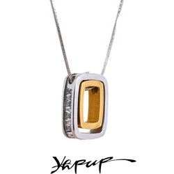 Yhpup 316l Stainless Steel Square Hollow Double Layered Overlay Pendant Necklace Cubic Zirconia Unisex lovers Jewelry Men Women