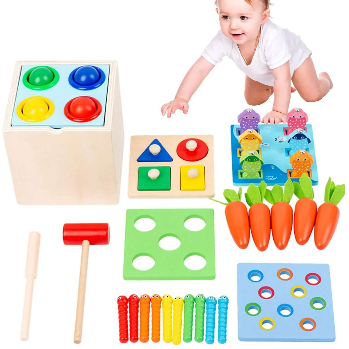 

Baby Montessori Wooden Toys Early Educational Preschool Colorful Carrot Harvest Toy Learning Shape Sorting Toy for Kids Gifts