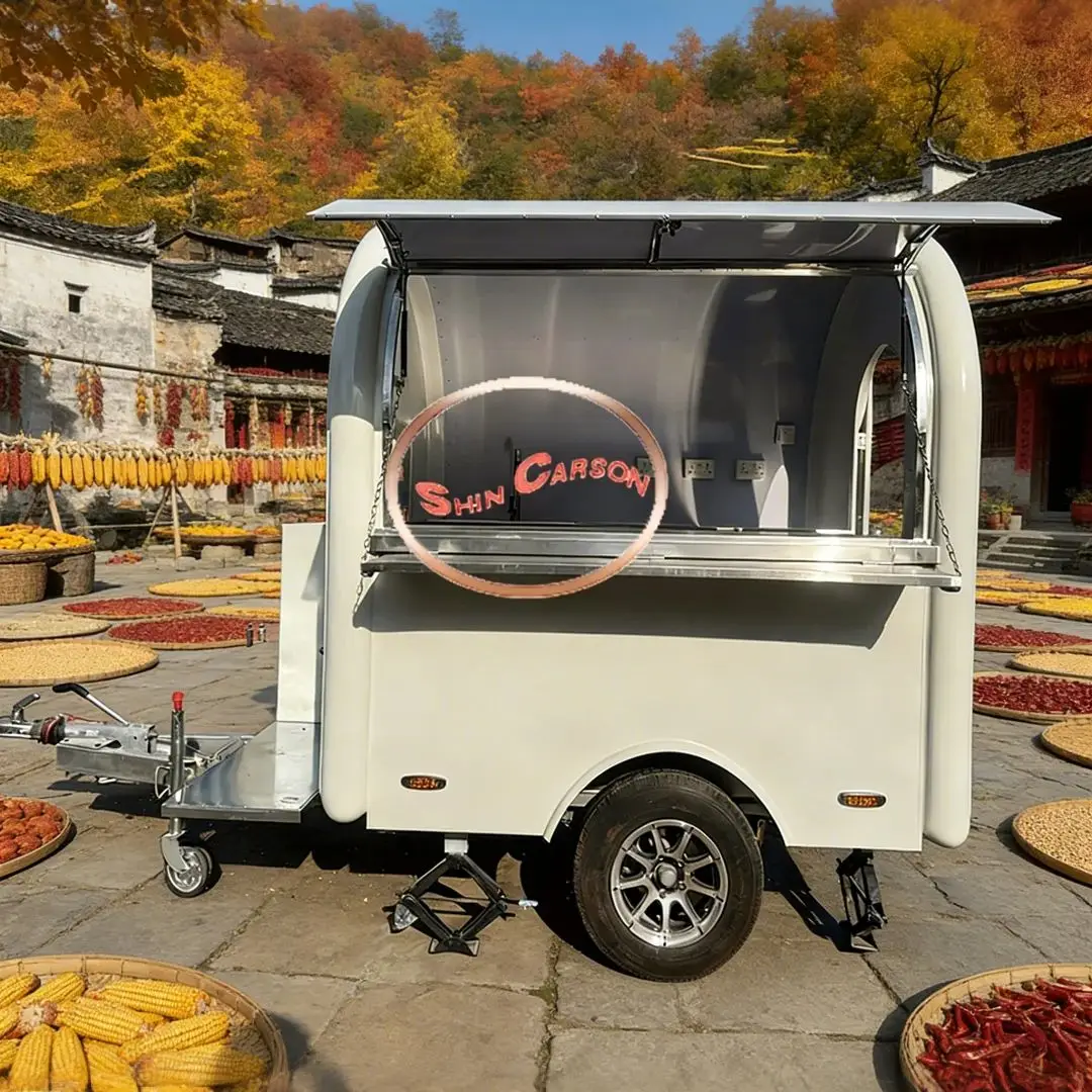 

Fiberglass Mobile Food Cart with Stainless Steel Kitchen Outdoor Catering Trailer Food Truck for Business