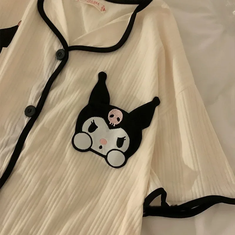 Sanrio Kuromi Pochacco-Conjunto de pijamas para mujer, ropa de dormir holgada de manga corta, pantalón corto, ropa de casa de dibujos animados, regalo