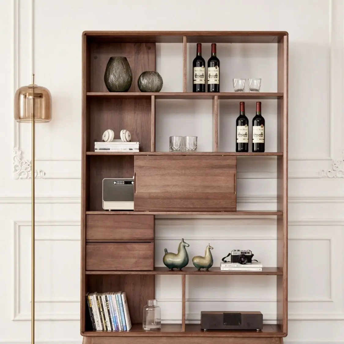 Walnut solid wood partition living room cabinet Modern simple Chinese storage entrance wall household small apartment hall
