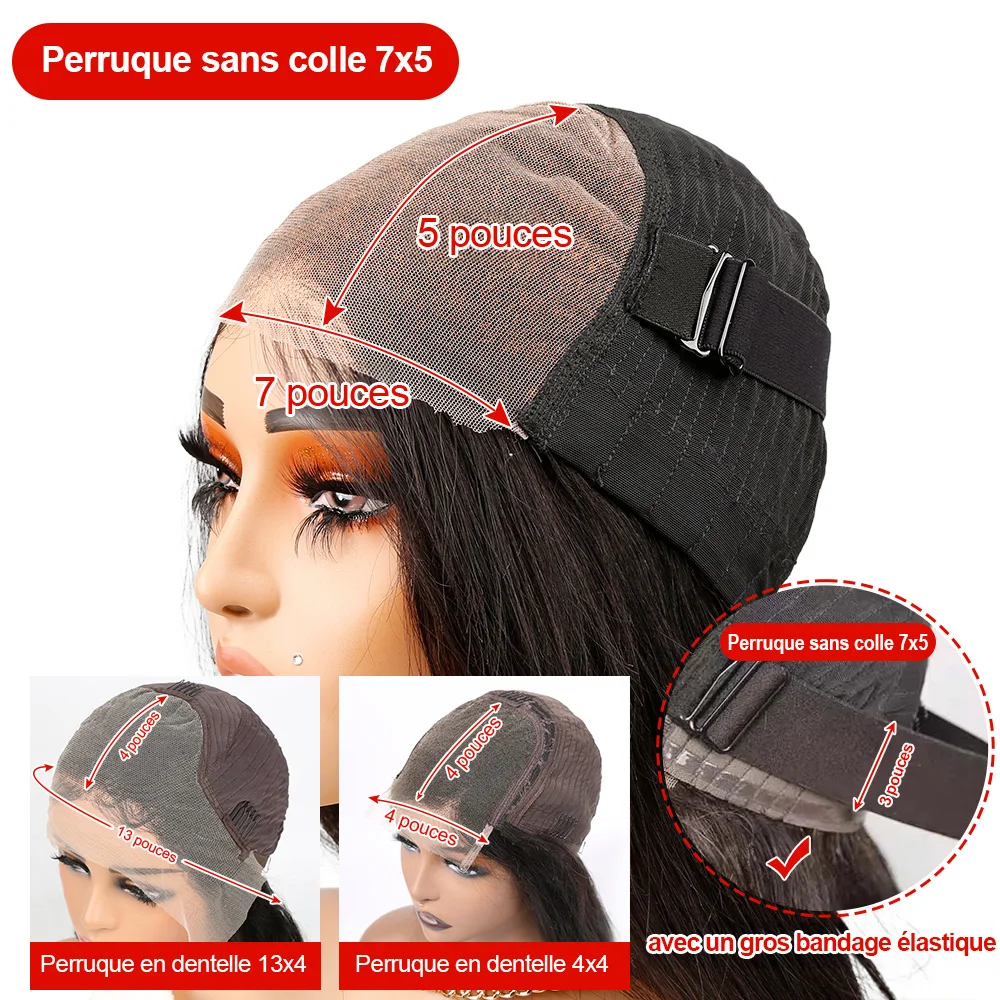 شعر مستعار قصير مستقيم ، شعر مستعار بدون لاصق ، شعر بشري منتوف مسبقًا ، إغلاق دانتيل ، جاهز للارتداء ، شعر مستعار بدانتيل أمامي 13 × 4 ، شعر بشري ، 7x5