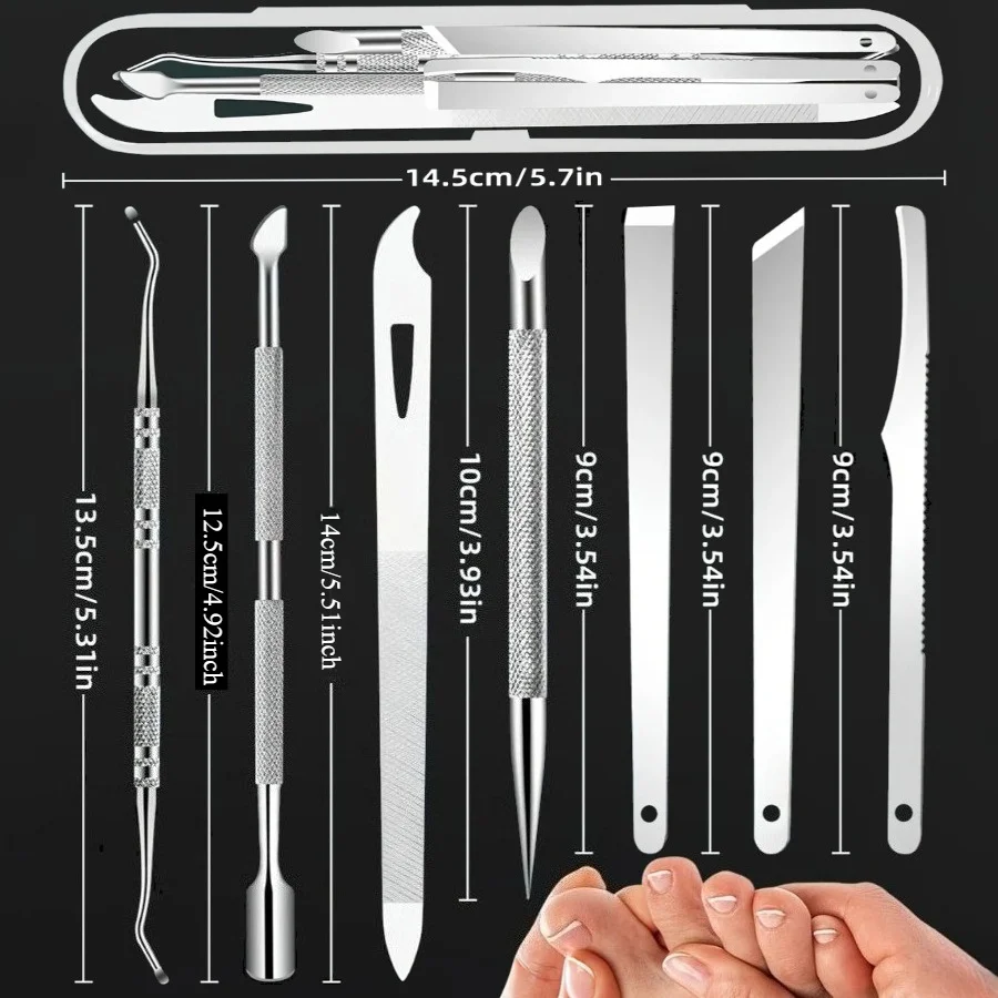 7-delige roestvrijstalen nagelknipperset - peeling en lange nagels gereedschapsset, geurvrij, inclusief draagbare opbergkoffer