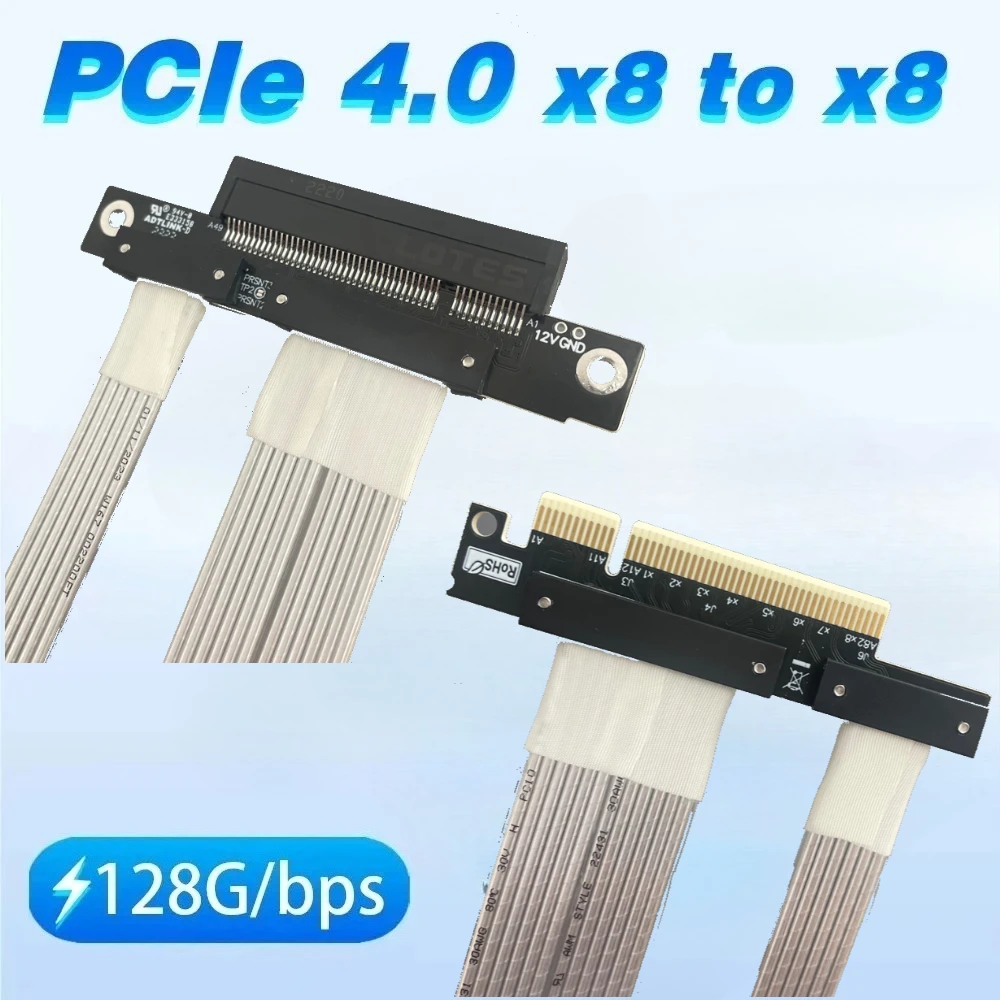 

Silver-Plated Wire PCI-E Riser PCIe 8X Cable PCI Express Riser Card PCIe X8 X8 4.0 GEN4 Extension Cable Motherboard GPU Extender
