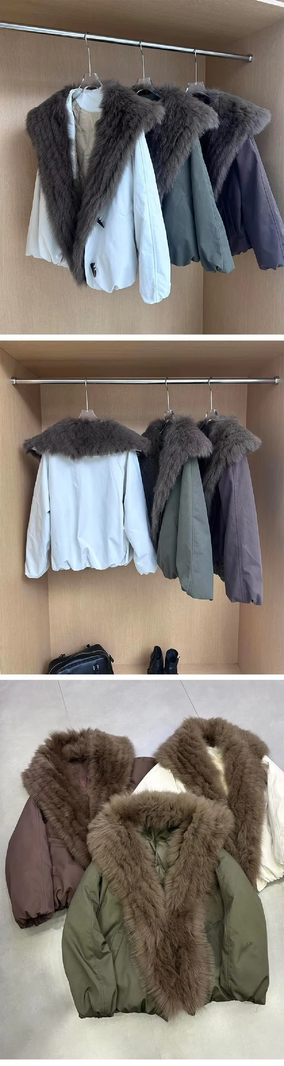 Fur Jackets Winter Natural Real Fox Fur Coat Detachable Collar Short Coat Women Loose White Duck Down Jacket Warm Fur Parka